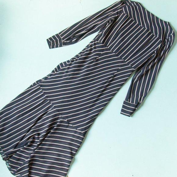 Rachel Roy Collection Navy Blue White Striped Long Sleeve Midi Length Dress Sz 6 - Picture 11 of 11